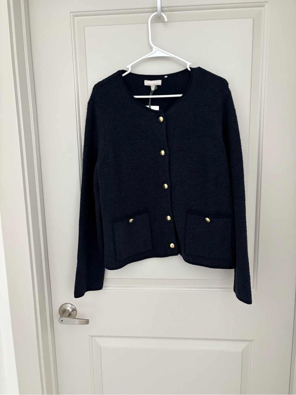 Barbour Navy Textured Knit Cardigan with Gold Buttons Wool Blend NWT Size 10